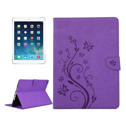 Wewoo Housse Étui Violet pour iPad Air 2 fleurs pressées motif papillon flip horizontal en cuir PU avec boucle magnétique et titulaire fentes cartes porte-monnaie