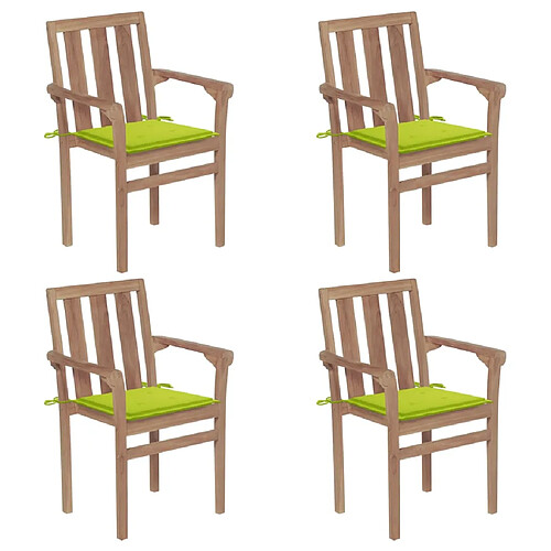 vidaXL Chaises de jardin empilables avec coussins lot de 4 Teck solide