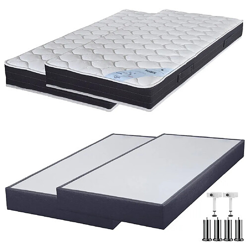 Ebac Matelas ressort + Sommier SP18 Volcan 2x90x200 Rubis - H. 21 cm - Soutien très ferme