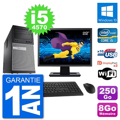 PC Tour Dell 9020 Ecran 22" Intel i5-4570 RAM 8Go Disque 250Go Windows 10 Wifi · Occasion