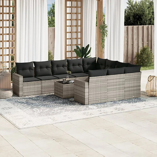 vidaXL Salon de jardin 11 pcs avec coussins gris clair résine tressée