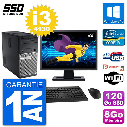 PC Tour Dell 9020 Ecran 22" Intel Core i3-4130 RAM 8Go SSD 120Go Windows 10 Wifi · Occasion