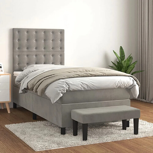 vidaXL Sommier à lattes de lit et matelas Gris clair 90x190 cm Velours