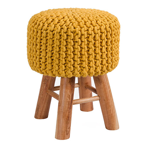 Rendez Vous Deco Petit tabouret tricot Lisa jaune moutarde