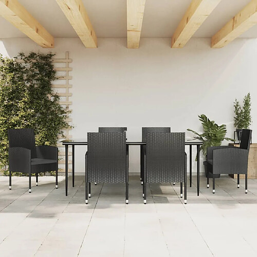 vidaXL Ensemble à manger de jardin 7 pcs noir résine tressée et acier