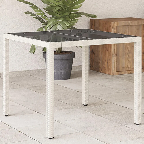 vidaXL Table de jardin dessus en verre blanc 90x90x75cm résine tressée