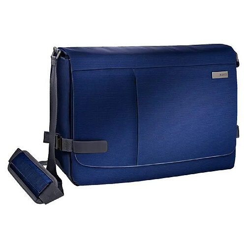 Leitz Sac Messenger pour ordinateur 15.6“, 16 poches de rangement, Bleu, Polyester Déperlant et Cuir Véritable, Smart Traveller, 60190069