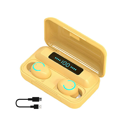 LUUCOZK Écouteurs binauraux TWS F9-9 à commande tactile sans fil Bluetooth 5.0 Écouteurs intra-auriculaires-Jaune