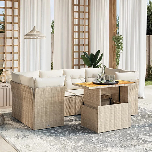 vidaXL Salon de jardin avec coussins 7 pcs beige résine tressée