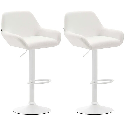 Decoshop26 Lot de 2 tabourets de bar repose-pieds en forme d'arc en métal blanc assise en PVC blanc 10_0004027