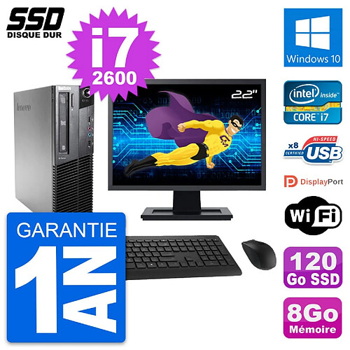 PC Lenovo M81 SFF Ecran 22" Intel Core i7-2600 RAM 8Go SSD 120Go Windows 10 Wifi · Occasion