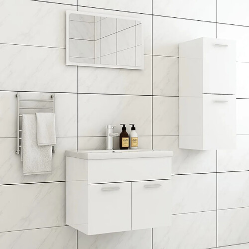 vidaXL Ensemble de meubles de salle de bain Blanc brillant Aggloméré