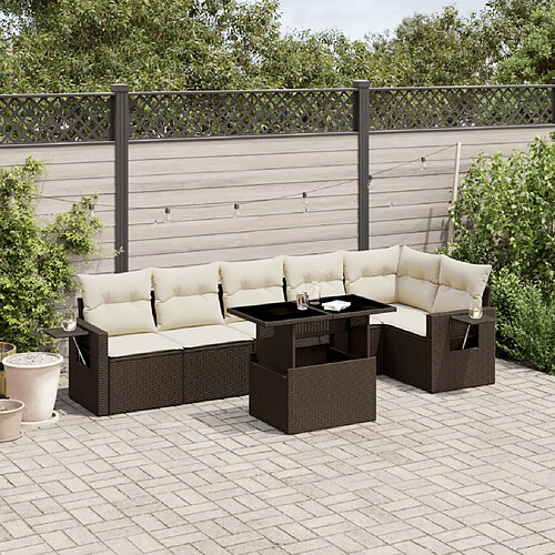 vidaXL Salon de jardin avec coussins 7 pcs marron résine tressée