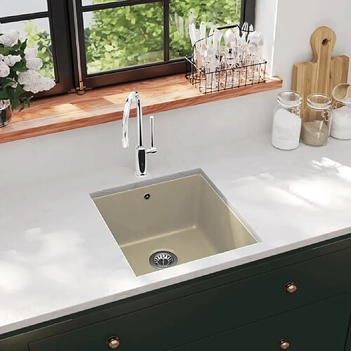 vidaXL Évier de cuisine Granit Seul lavabo Beige