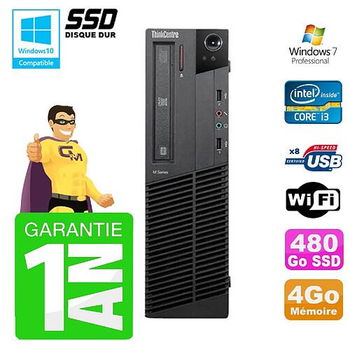 PC Lenovo M91p SFF Intel I3-2120 4Go Disque 480Go SSD Graveur Wifi W7 · Occasion