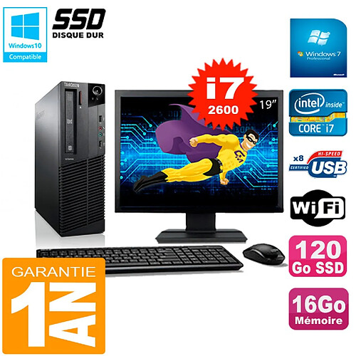 PC Lenovo M92p SFF Ecran 19" Core I7-2600 16Go Disque 120Go SSD Wifi W7 · Occasion