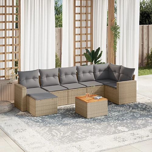 vidaXL Salon de jardin avec coussins 8pcs mélange beige résine tressée