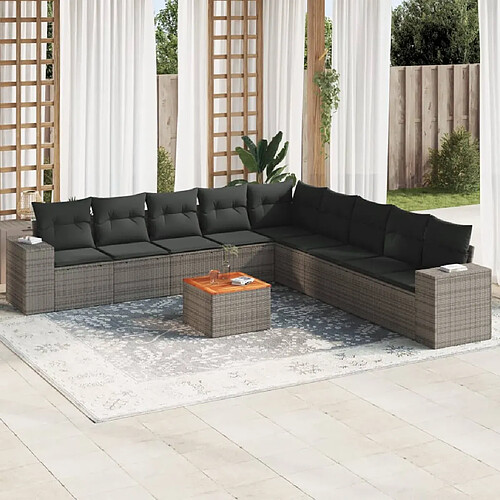 vidaXL Salon de jardin avec coussins 10 pcs gris résine tressée