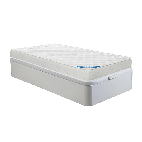 Vente-Unique Ensemble 90 x 190 cm sommier coffre blanc + matelas mousse ép.15cm - ZEUS de DREAMEA