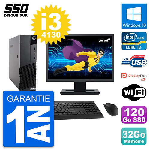 PC Lenovo M83 SFF Ecran 22" Intel i3-4130 RAM 32Go SSD 120Go Windows 10 Wifi · Occasion