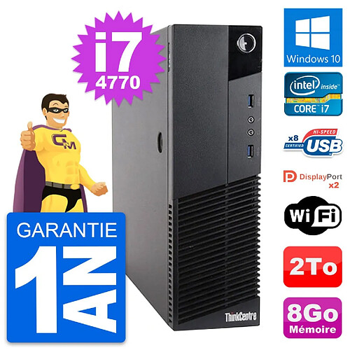 PC Lenovo ThinkCentre M83 SFF Intel i7-4770 RAM 8Go Disque 2To Windows 10 Wifi · Occasion