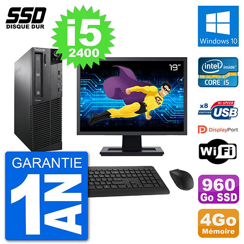 PC Lenovo M91p SFF Ecran 19" Intel i5-2400 RAM 4Go SSD 960Go Windows 10 Wifi · Occasion