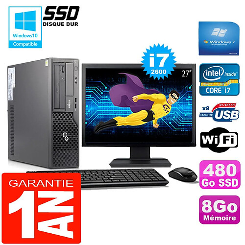 PC Fujitsu Esprimo E500 E85+ SFF I7-2600 8Go Disque 480Go SSD Wifi W7 Ecran 27" · Occasion