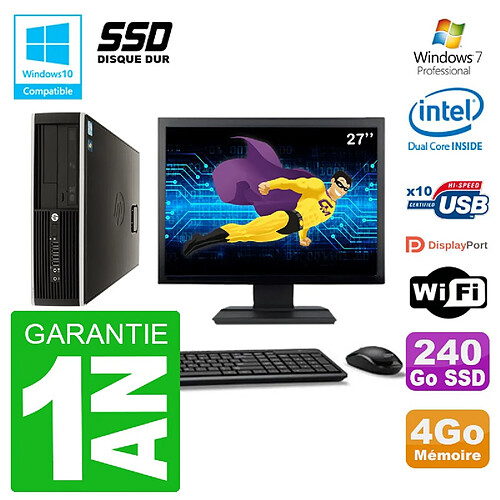 PC HP Compaq 8100 SFF Ecran 27" G6950 RAM 4Go SSD 240Go Graveur DVD Wifi W7 · Occasion