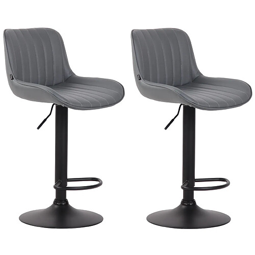 Decoshop26 Lot de 2 tabourets de bar chaises hautes en PVC gris coutures verticales support en métal noir 10_0004280