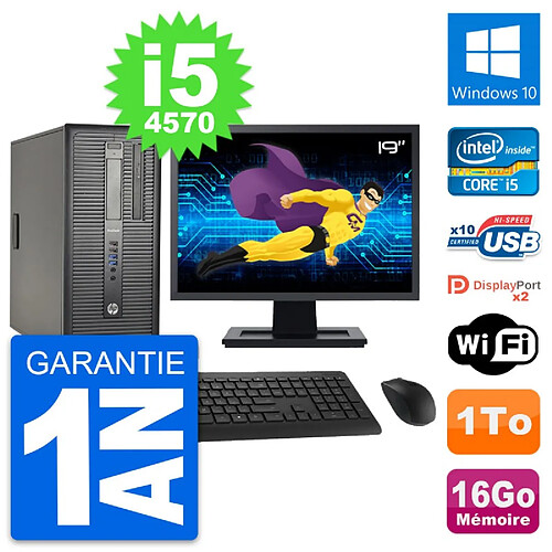 PC Tour HP ProDesk 600 G1 Ecran 19" i5-4570 RAM 16Go Disque 1To Windows 10 Wifi · Occasion