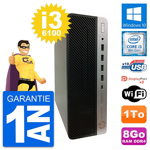 PC HP ProDesk 600 G3 SFF Intel i3-6100 RAM 8Go Disque Dur 1To Windows 10 Wifi · Occasion