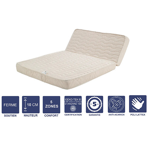 Provence Literie Matelas Ferme Pour tous BZ 140x190 x 10 cm + Oreiller Visco + Latex Naturel sur Face Hiver - Dim Assise 60 cm - 5 zones de Confort - Face été et Ame Poli Lattex Haute Résilience - Hypoallergénique