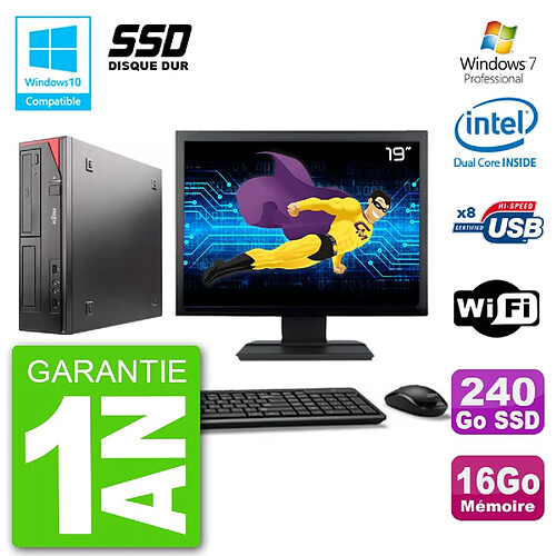 PC Fujitsu Esprimo E520 Ecran 19" G3220 RAM 16Go SSD 240Go Graveur DVD Wifi W7 · Occasion