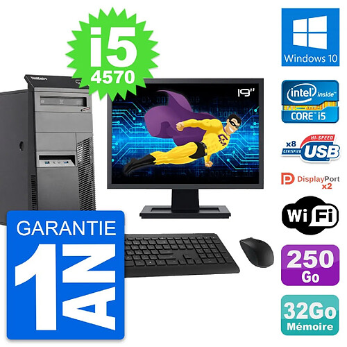 PC Tour Lenovo M83 Ecran 19" Intel i5-4570 RAM 32Go Disque 250Go Windows 10 Wifi · Occasion