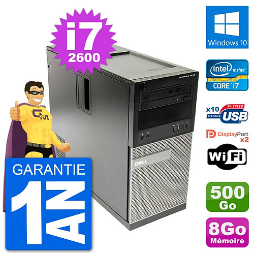 PC Tour Dell 7010 Intel Core i7-2600 RAM 8Go Disque Dur 500Go Windows 10 Wifi · Occasion