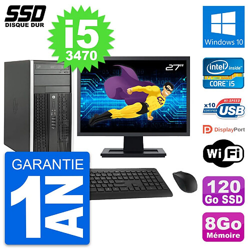 PC Tour HP 6300 CMT Ecran 27" Intel i5-3470 RAM 8Go SSD 120Go Windows 10 Wifi · Occasion