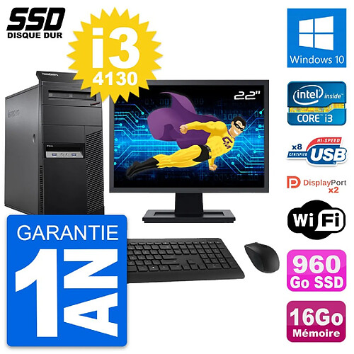 PC Tour Lenovo M83 Ecran 22" Intel i3-4130 RAM 16Go SSD 960Go Windows 10 Wifi · Occasion