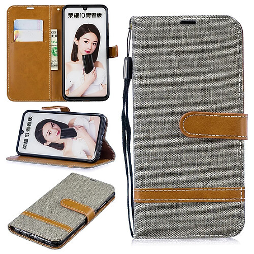 Etui en PU tissu jean bicolore avec support gris pour votre Huawei P Smart (2019)/Honor 10 Lite