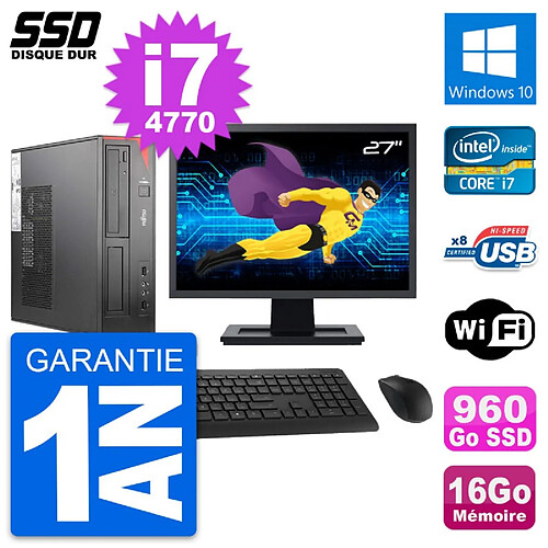 PC Fujitsu E520 DT Ecran 27" Intel i7-4770 RAM 16Go SSD 960Go Windows 10 Wifi · Occasion