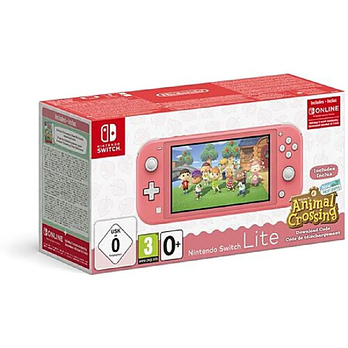 Pack Nintendo Switch Lite Corail + Animal Crossing New Horizons + Abonnement 3 mois Individuel au service Nintendo Switch Online