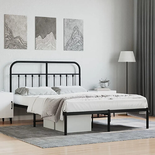 Maison Chic Lit adulte - Cadre de lit métal avec tête de lit,Structure du lit Contemporain pour chambre noir 135x190 cm -MN97553