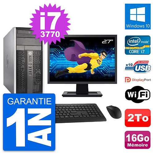 PC Tour HP Pro 6300 CMT Ecran 27" i7-3770 RAM 16Go Disque 2To Windows 10 Wifi · Occasion