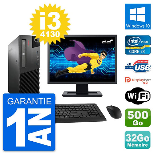 PC Lenovo M93p SFF Ecran 22" Intel i3-4130 RAM 32Go Disque 500Go Windows 10 Wifi · Occasion