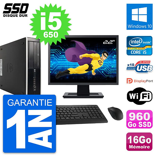 PC HP 8100 SFF Ecran 22" Intel Core i5-650 RAM 16Go SSD 960Go Windows 10 Wifi · Occasion