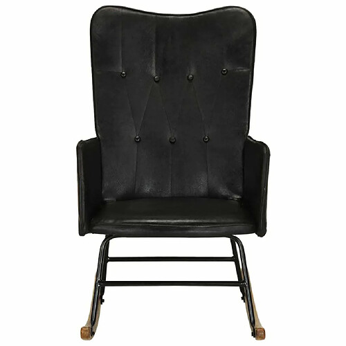 Maison Chic Chaise à bascule | Fauteuil Relax, design moderne Noir Cuir véritable -GKD55911