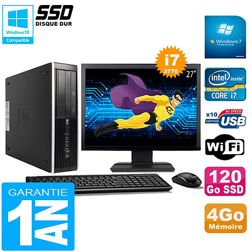 PC HP Compaq Pro 6300 SFF I7-3770 4Go 120Go SSD Graveur DVD Wifi W7 Ecran 27" · Occasion