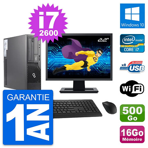 PC Fujitsu E500 DT Ecran 22" Intel i7-2600 RAM 16Go Disque 500Go Windows 10 Wifi · Occasion