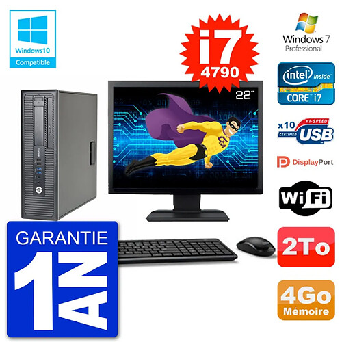 PC HP EliteDesk 800 G1 SFF Ecran 22" i7-4790 4Go Disque 2To Graveur DVD Wifi W7 · Occasion