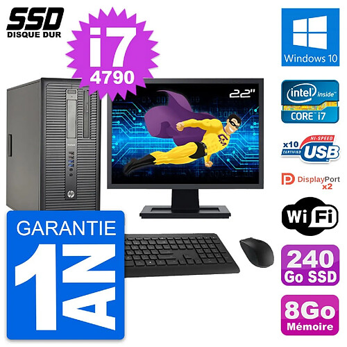 PC Tour HP ProDesk 600 G1 Ecran 22" i7-4790 RAM 8Go SSD 240Go Windows 10 Wifi · Occasion