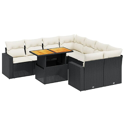 Maison Chic Ensemble Tables et chaises d'extérieur 9 pcs avec coussins,Salon de jardin noir résine tressée -GKD399169